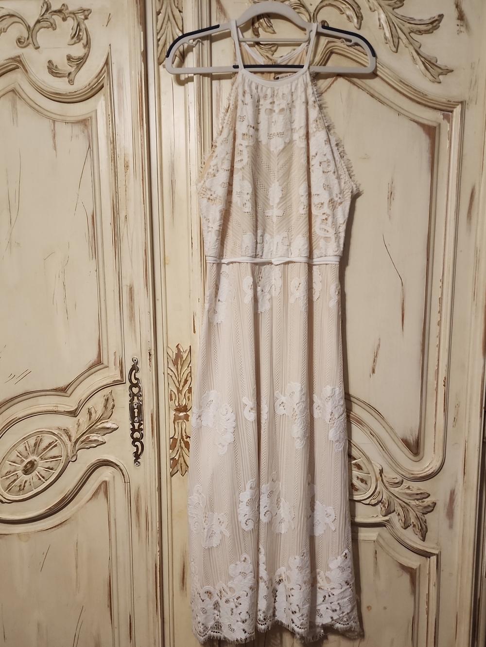 Chelsea & Violet Floral Lace Maxi Dress White Large